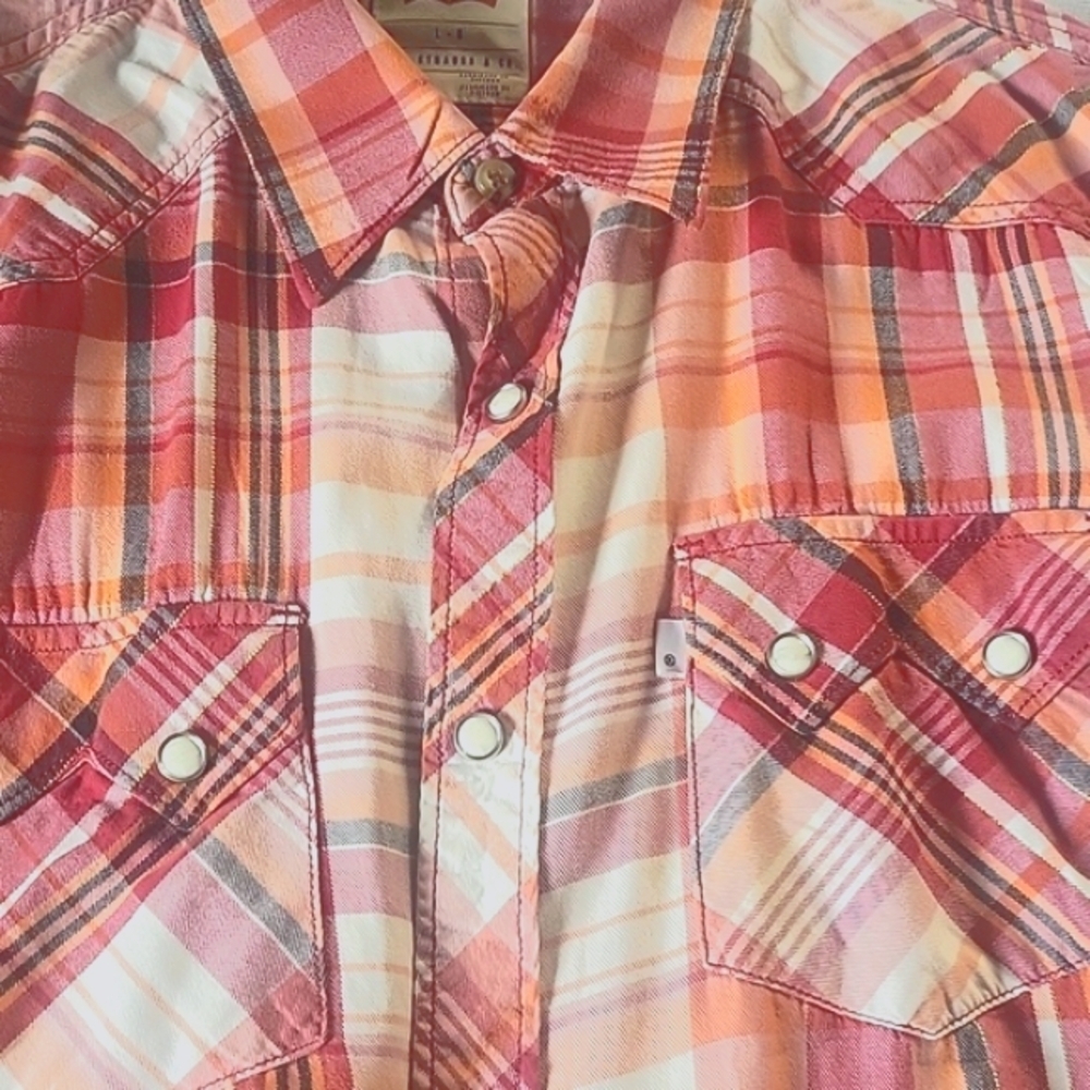 Levis Strauss & Co. Womans Plaid Multi Colors Button Down Shirt, Size: L - Picture 5 of 11
